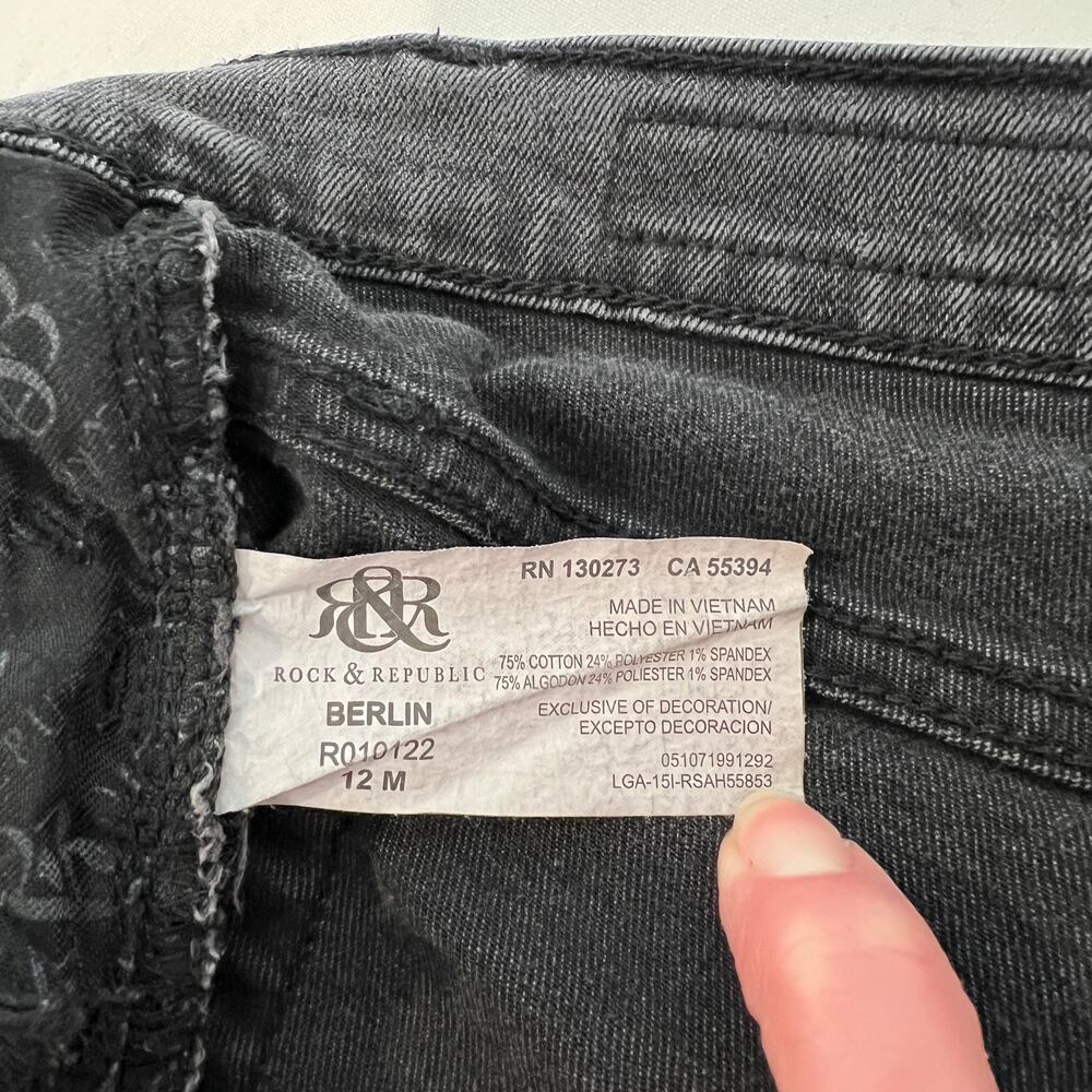 Rock & Republic Berlin Mid Rise Slim Straight Jeans Womens 12M Black Gold Chain - Picture 5 of 12